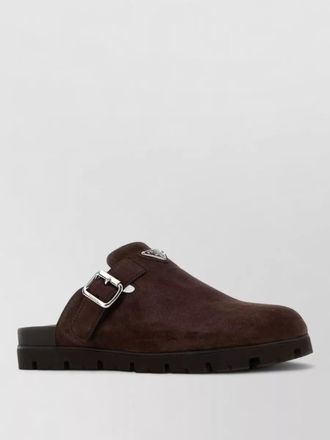 Prada suede sandals slip on buckle detail