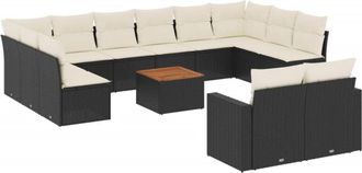 vidaXL Set De Sof&aacute;s De Jard&iacute;n Y Cojines 13 Pzas Rat&aacute;n Sint&eacute;tico Negro Vidaxl