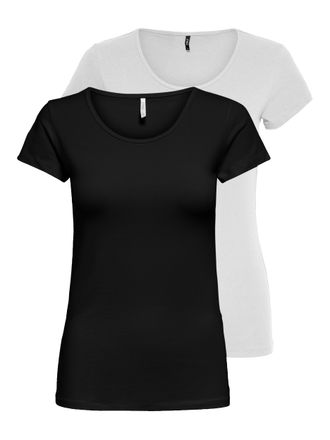 Only Rundhalsshirt ONLY ONLLIVELOVE LIFE S/S O-NECK TOP, Damen, Gr. XL (42), schwarz-weiss (schwarz, wei&szlig;), Jersey, Obermaterial: 95% Baumwolle, 5% Elastha