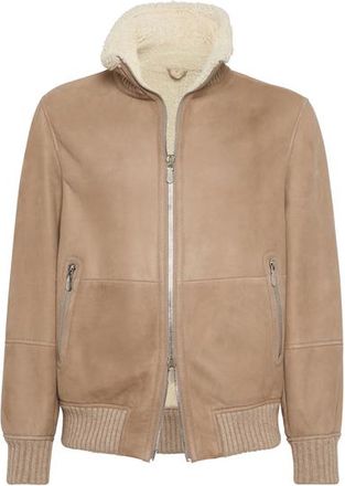 Brunello Cucinelli Curly shearling bomber jacket in Hazelnut at Nordstrom, Size Xxx-Large Eu