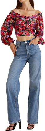 AMUR Francis Puff Crop Top In Vintage Flowers