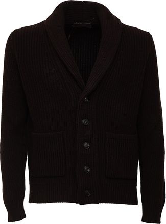 FILIPPO DE LAURENTIIS Ribbed Shawl Collar Wool Cashmere Pocket Cardigan