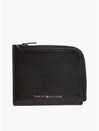 Tommy Hilfiger Mens Pebbled Leather Zip Wallet - Black