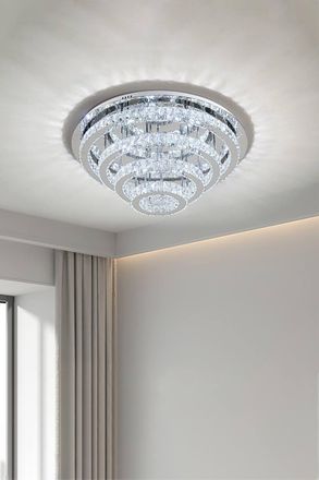 Living and Home 4-Tier Chic Crystal Flush Mount Ceiling Light with Chrome Finish in Silver