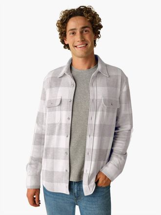 Fair Harbor Dunewood Flannel Button-Up Shirt In Heather Grey Buffalo Check