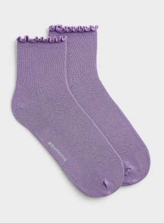 Simons Womens Solid ruffle-trim socks