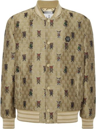 Philipp Plein Jacquard Bomber Fairy - Heren - Bomber jackets - Beige - L - Satijn - Jassen