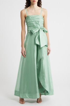 Tahari by ASL Pleated Bodice Organza Gown in Sage at Nordstrom, Size 14