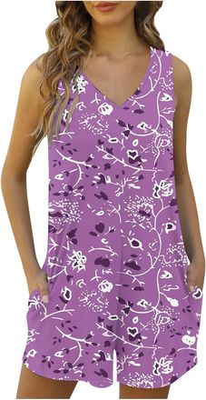 Generic Womens Dungarees Jumpsuits Women Rompers for Women Dressy Summer Womens Shorts Sleeveless Jumpsuit Summer Print Sleeveless Jumpsuit Purple