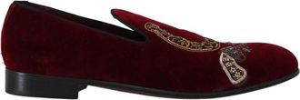 Dolce & Gabbana Fluwelen Loafers met Pistool Borduurwerk - Heren - Loafers - Rood - 39 EU - Pailletten - Schoenen