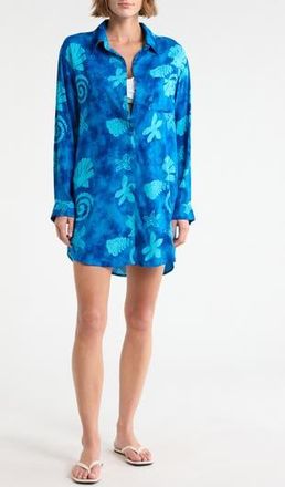 Boho Me Long Sleeve Cover-Up Button-Up Shirt in Blue Ocean at Nordstrom Rack, Size X-Large