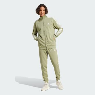 adidas Mens Basic 3-Stripes French Terry Track Suit - Green Cotton - Size X-Small