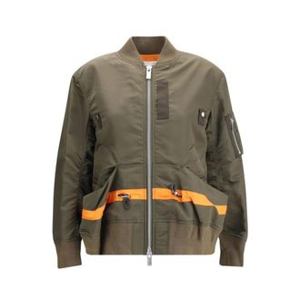 sacai Bomber Jackets, female, Green, M, Stylish Bomber Jacket with Double Zipper