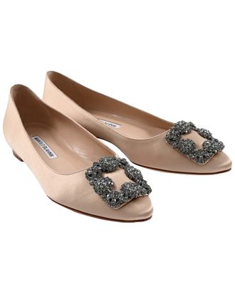 Manolo Blahnik Womens Crepe-Satin Hangisi Jewel Buckle Flat Pump (Authentic Pre-Loved)