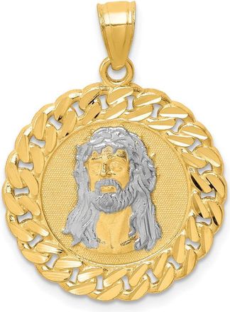 Diamond2Deal 10k Yellow Gold Diamond-Cut Rhodium Jesus Face Pendant
