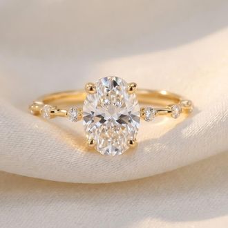 Pompeii3 Certified 2 3/4Ct TW Oval Diamond Engagement Ring Lab Grown 14k Gold