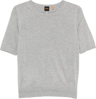 BOSS short-sleeve top - women - Acrylic/Viscose/Cashmere - L - Grey