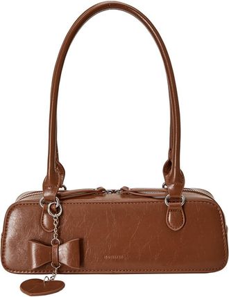 Generic Women PU Underarm Bag Fashion Shoulder Bag Large Capacity Elegant Hobo Bag Solid Color Top Handle Bag with Heart Pendant Stylish Shoulder Purse (Brown