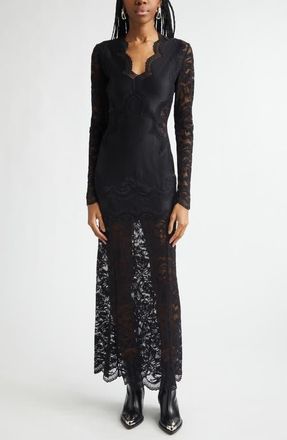 Paco Rabanne Long Sleeve Jersey & Lace Gown in Black at Nordstrom, Size 10 Us