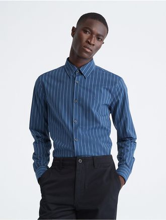Calvin Klein Mens Stripe Oxford Classic Button-Down Shirt - Blue - XXL