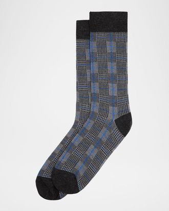 Neiman Marcus Mens Glen Plaid Crew Socks