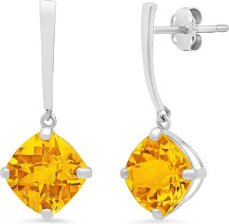 MAX + STONE 14k White Gold Solitaire Cushion-Cut Gemstone Drop Earrings (8mm)
