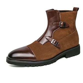 Generic Mens Winter Ankle Boots with Round Toe, Anti-Slip Design, Easy On Off Short Boots with Side Zip for Office, Walking and Social Occasions,Brown,12.5 UK