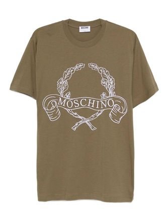Moschino Mens Laurel Wreath-print T-shirt - Khaki Cotton - Size X-Large