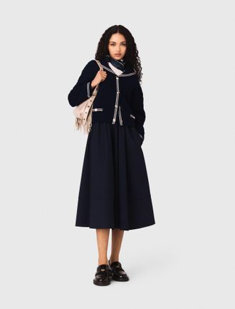 Maje Striped Tailored Midi Skirt - Navy - Maje