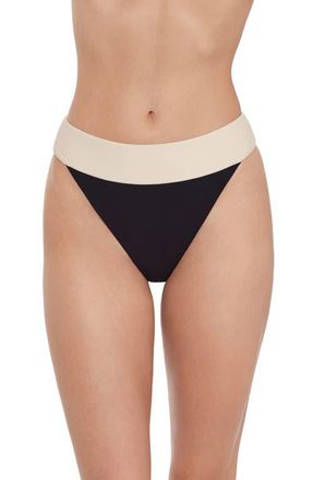 Steve Madden Banded High Leg Bikini Bottoms in Black/Ivory at Nordstrom, Size X-Small
