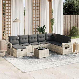 vidaXL Set Muebles Jard&iacute;n 9 Pzas Y Cojines Rat&aacute;n Sint&eacute;tico Gris Claro Vidaxl