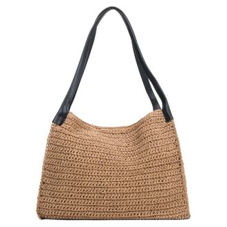Estro & Luminara Straw Shopper Bag with Reinforced Handles - female - Estro - Shoulder Bags - Beige - ONE SIZE - Bags