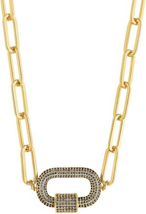 Sterling Forever 14K Cz Pave Carabiner Linked Lock Necklace
