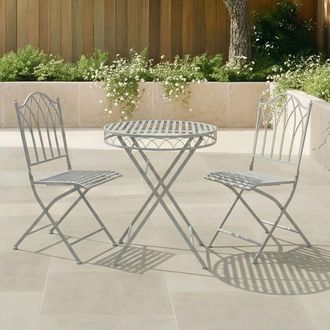Charles Bentley Wrought Iron Feminine Bistro Set - Grey