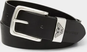 Emporio Armani Mens Signature eagle buckle leather belt