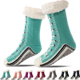 Generic Slipper Socks, Ultra-Thick Cute Slipper Home Socks, Slippers And Socks With Reinforced Anti-Slip Silicone Strips (Lake Blue, One Size, Adult, Women, O