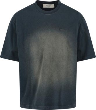 Golden Goose Worn-Finish Black Cotton T-Shirt with Ribbed Trims