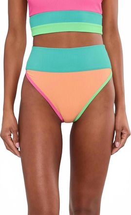 Beach Riot Emmy Ribbed Color Block High Waisted Swim Bottom In Aqua Haze