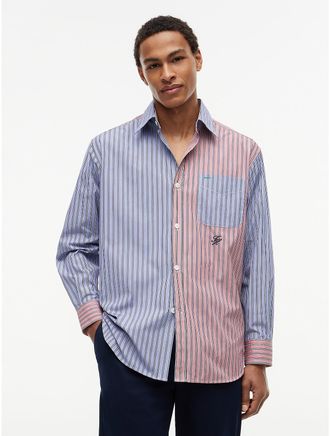 Tommy Hilfiger Mens Relaxed Fit Mixed-Stripe Shirt - Blue - XL