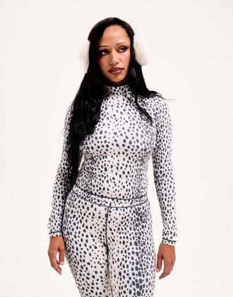 Juicy Couture Top a maniche lunghe termico con stampa leopardata e collo alto in coordinato-Multicolore