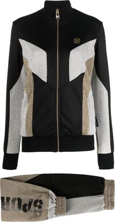 Plein Sport metallic-panelled tracksuit set - women - Cotton/Polyester/Polyurethane/Spandex/Elastane - S - Black