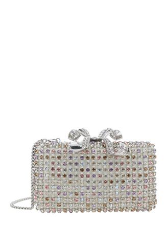 Self Portrait Metallic Clutch With Crystal Embellishments On The Front And Snap Bow Closure In Tech Fabric Woman