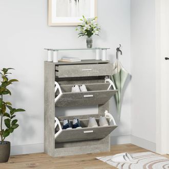 vidaXL Vidaxl - Mueble Zapatero Madera Contrachapada Gris Hormig&oacute;n 63x24x104 Cm
