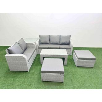 Fimous 7 Seater pe Rattan Wicker Garden Furniture Patio Conservatory Sofa Set with Oblong Coffee Table 3 Seater Sofa Love Sofa 2 Stools 2 Side Table - Fimous