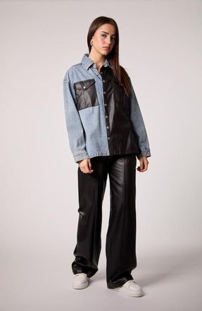 Blue Revival UNreal Leather & Denim Shacket in Nashville /Black at Nordstrom, Size X-Small
