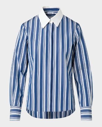 Akris Striped Poplin Button-Down Blouse