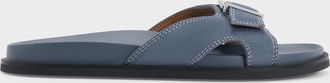 Charles & Keith Faux Suede Stitch-Trim Buckled Slides