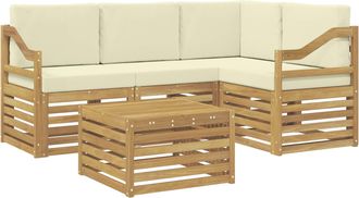 vidaXL Conjunto De Sof&aacute;s De Exterior 5 Uds. Blanco Y Crema Poli&eacute;ster Vidaxl