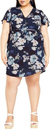 City Chic Megan Floral Print Minidress in Navy Print at Nordstrom, Size Xl