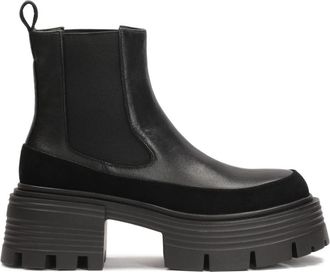 Kazar Zwarte chelsea boots op een verhoogde zool met reli&euml;f - Dames - Chelseaboots - Zwart - 36 EU - Leer - Schoenen